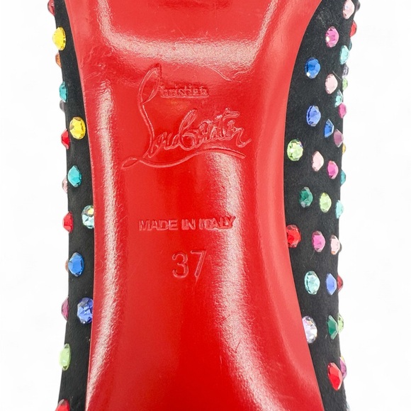Rare CHRISTIAN LOUBOUTIN Veryvee Black Bedazzled Red Sole Mules Size 37 - Picture 11 of 17